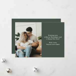 Simple Typography Couple Photo Green Christmas Holiday Card