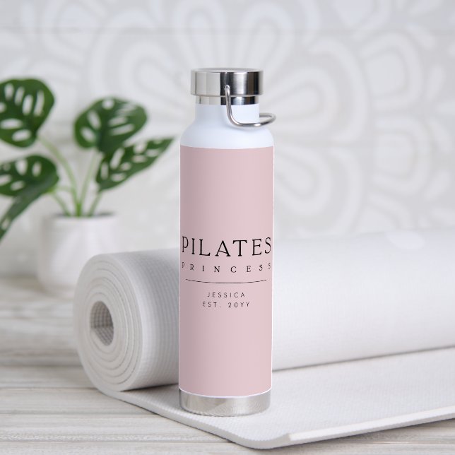 Simple Typography Custom Pink Pilates Princess Water Bottle (Yoga (Rotated))