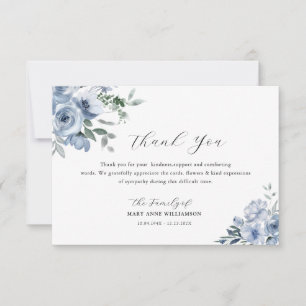 Simple typography dusty blue floral funeral thank you card