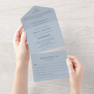 Simple Typography Dusty Blue Wedding All In One Invitation