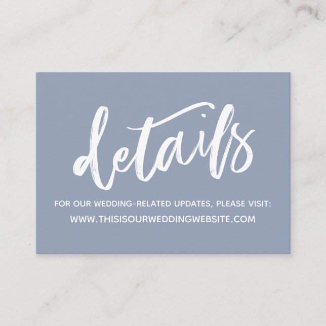 Simple Typography Dusty Blue Wedding Details Enclosure Card (Front)