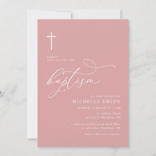 simple typography dusty rose baptism invitation