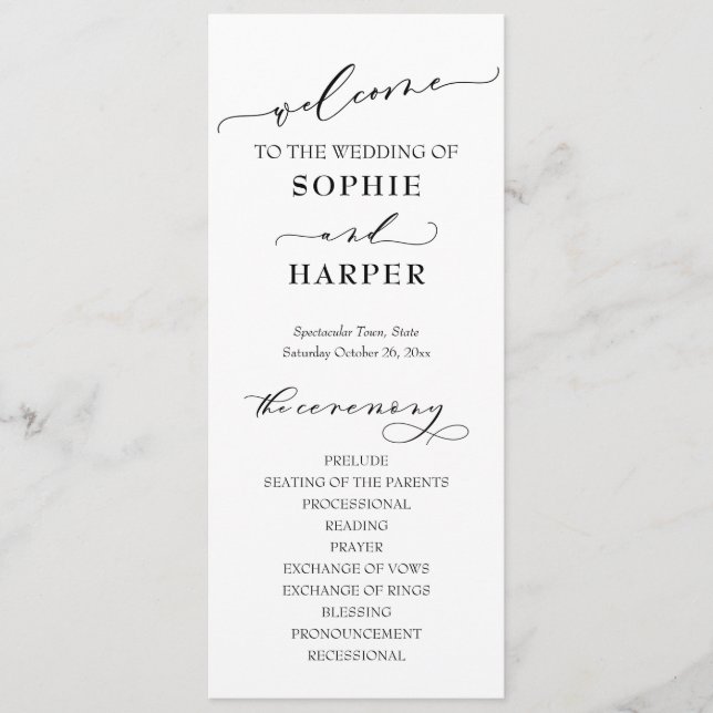Simple Typography, Elegant Black & White Program Programme (Front)