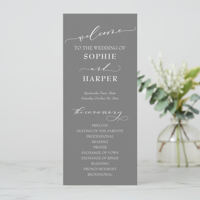 Simple Typography, Elegant Calligraphy Grey Programme (Standing Front)
