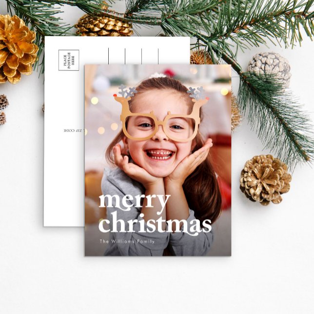 Simple Typography Family Photo Holiday Postcard (Creator Uploaded)