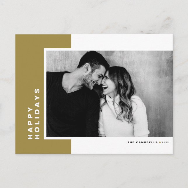 Simple Typography Gold Colour Block Photo Holiday Postcard (Front)