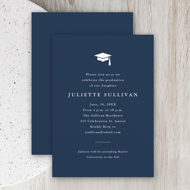 Simple Typography Graduation Enclosure Card (Simple typography navy blue graduation invitation announcement enclosure card.)