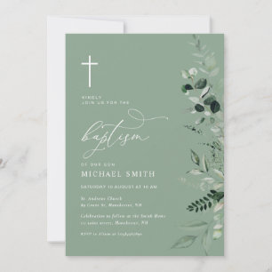 simple typography greenery baptism invitation