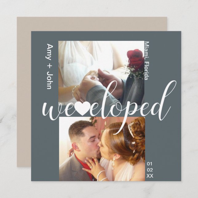 Simple Typography Heart Eloped Nuetral Photo Card (Front/Back)