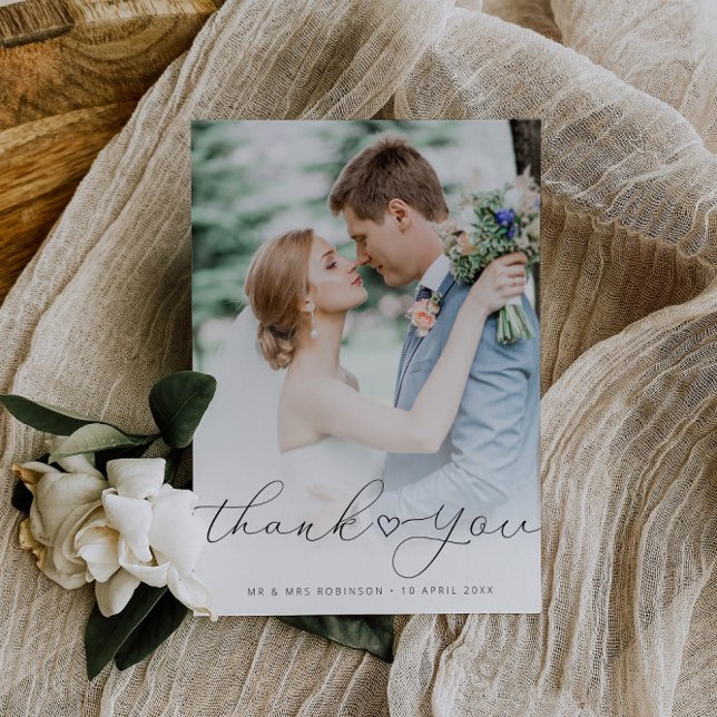 simple typography heart wedding photo thank you postcard (Creator Uploaded)
