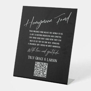 Simple Typography Honeymoon Fund QR Code Black Pedestal Sign