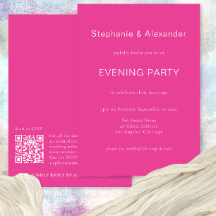 Simple Typography Hot Pink QR Wedding Party Invitation