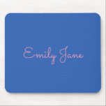 Simple Typography in Pink and Blue Personalised Mouse Pad<br><div class="desc">A cute modern simple design of your name in a fun typography style in millennial pink on a cobalt blue background.</div>
