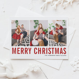 Simple Typography Merry Christmas Photo Collage Postcard