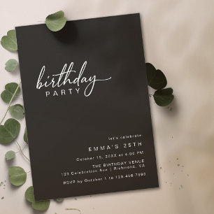 Simple Typography Modern Black Birthday Party Invitation