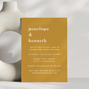 Simple Typography Modern Mustard Yellow Wedding  Invitation