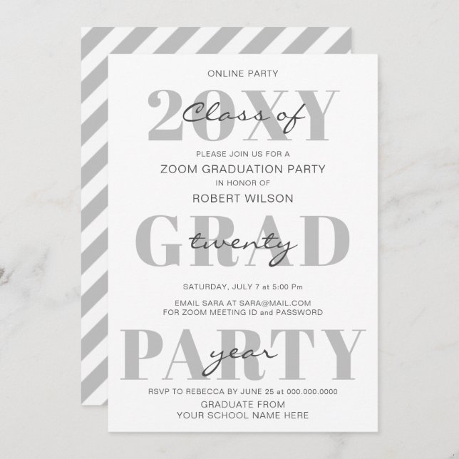 Simple Typography Modern Online Graduation Party Invitation (Front/Back)