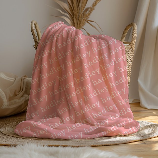 Simple Typography Name Fleece Blanket (A personalized pink name blanket.)