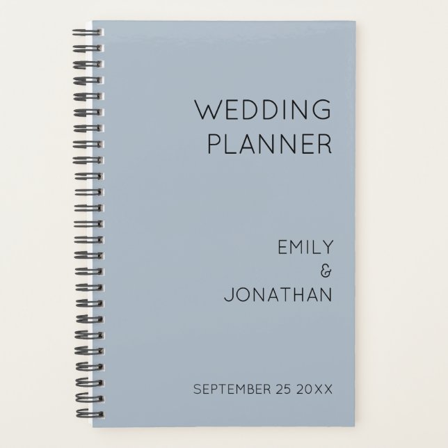 Simple Typography Names Date Dusty Blue Wedding Planner (Front)