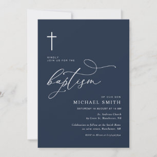 simple typography navy blue baptism invitation