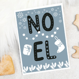 Simple Typography NOEL Dusty Blue Christmas Holiday Card