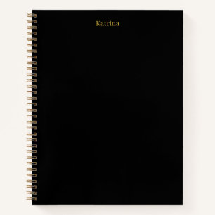 Simple Typography Personalised Name Black Gold Notebook