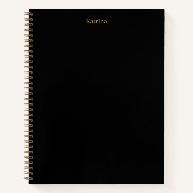 Simple Typography Personalised Name Black Gold Notebook (Front)
