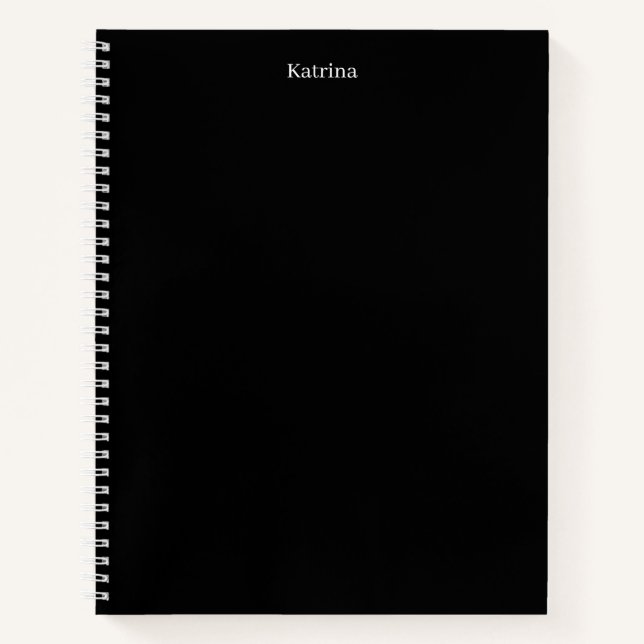 Simple Typography Personalised Name Black White Notebook (Front)