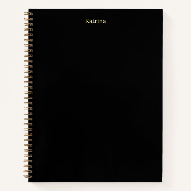 Simple Typography Personalised Name Black Yellow Notebook (Front)