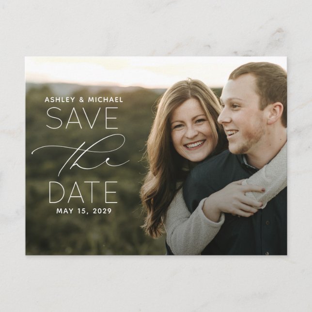 Simple Typography Photo Wedding Save the Date Announcement Postcard (Front)