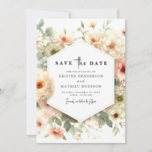 Simple Typography Pink Floral Wedding Save The Date