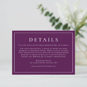 Simple Typography Purple Formal Wedding Details Enclosure Card