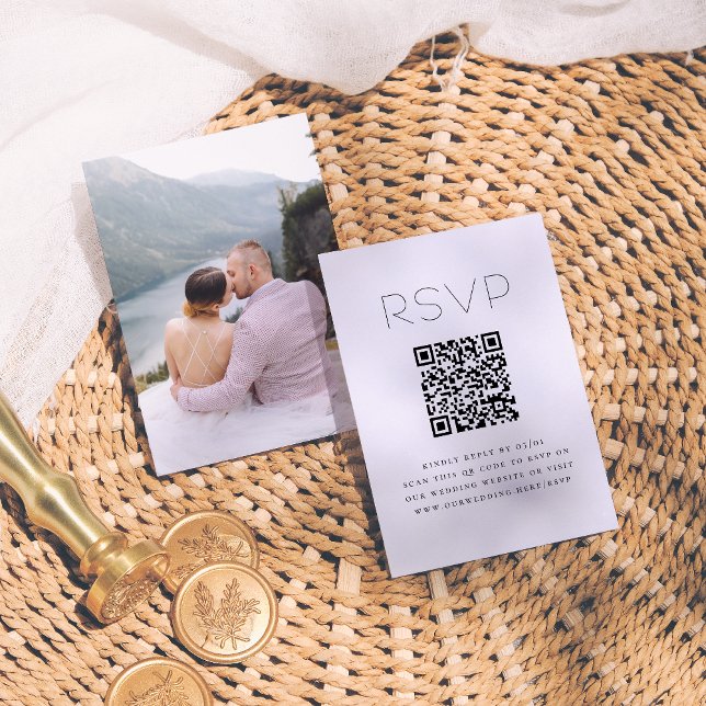 Simple Typography QR Code Photo Wedding RSVP Enclosure Card (Creator Uploaded)