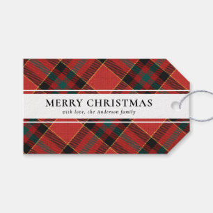 Simple Typography Red Buffalo Plaid Christmas Gift Tags