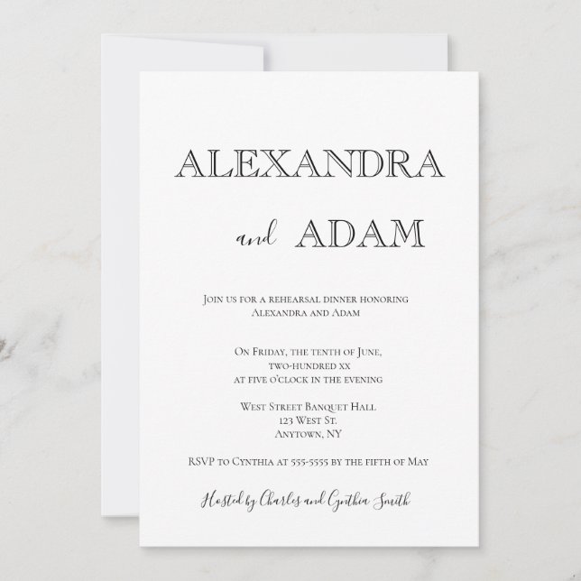 Simple typography rehearsal dinner invitations (Front)