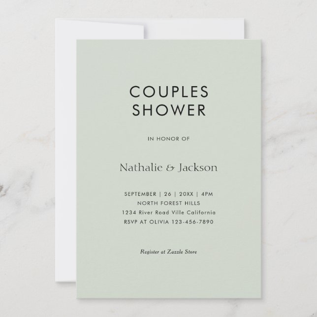 Simple Typography Sage Green Couple Shower Bridal Invitation (Front)