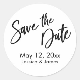 Simple Typography Save the Date Black & White Classic Round Sticker