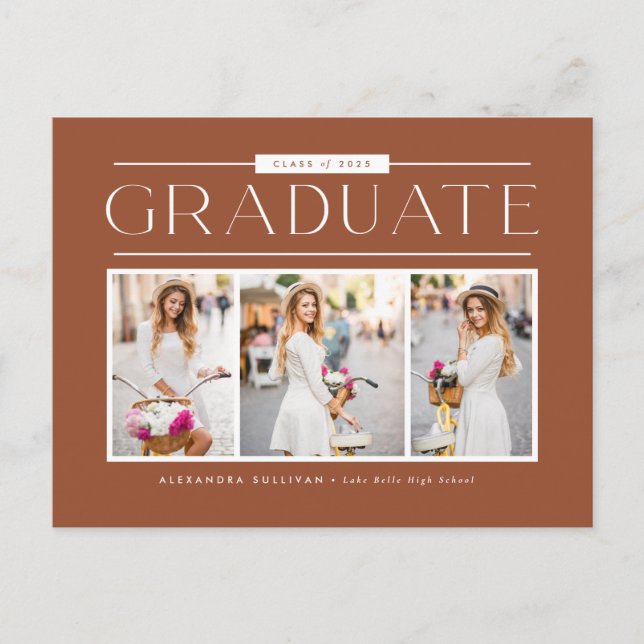 Simple Typography Terracotta Photo Graduation Postcard (Front)