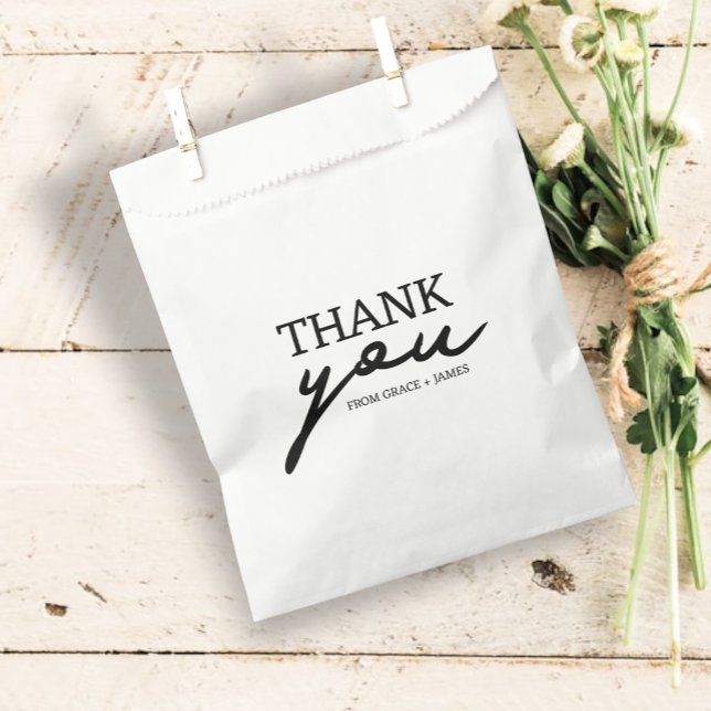 Simple Typography Thank You Personalised Wedding Favour Bags (Simple Typography Thank You Personalized Wedding Favor Bags from Ricaso. Modern black and white text)