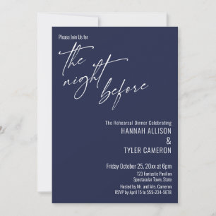 Simple Typography The Night Before Navy Blue Invitation