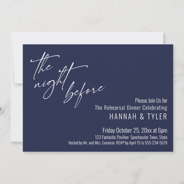 Simple Typography The Night Before Navy Blue Invitation (Front)