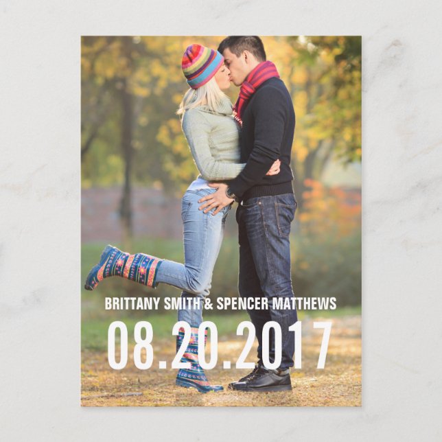 Simple Typography Vertical Save the Date Postcard (Front)