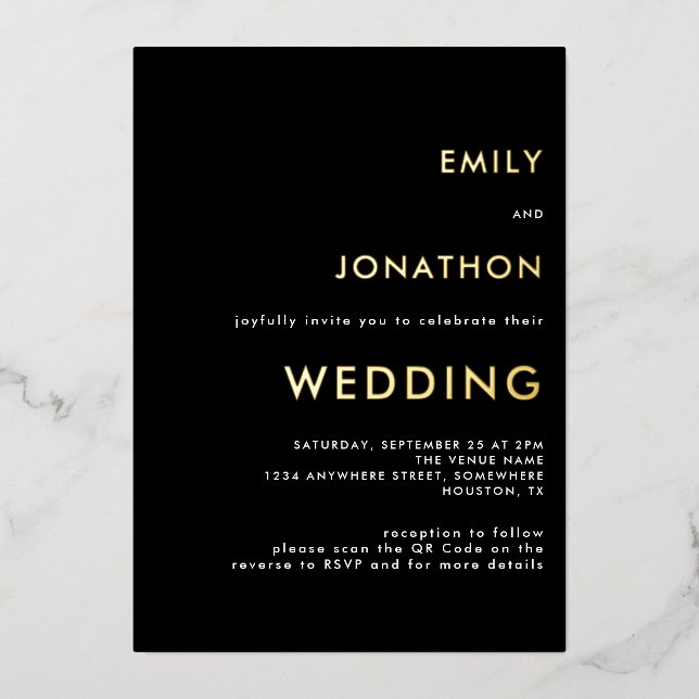 Simple Typography Wedding Black Gold Real (Front)