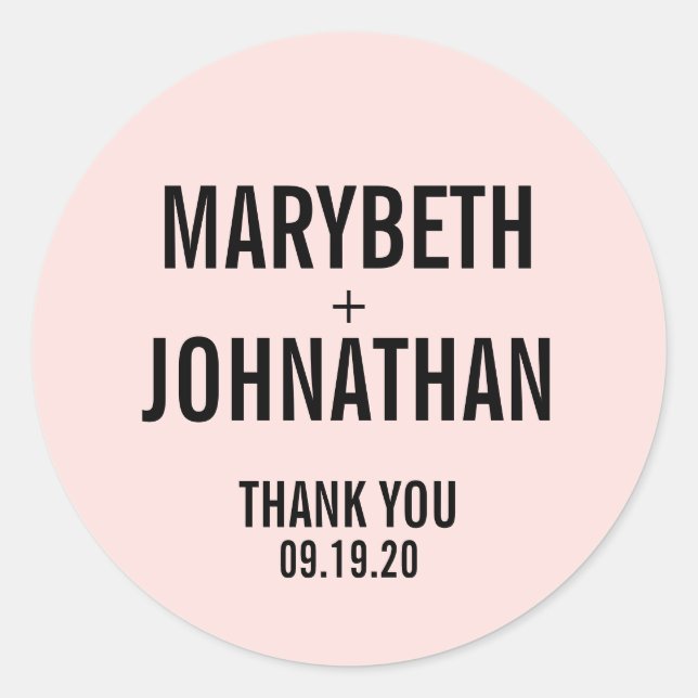 Simple Typography Wedding Favour Thank You Classic Round Sticker (Front)