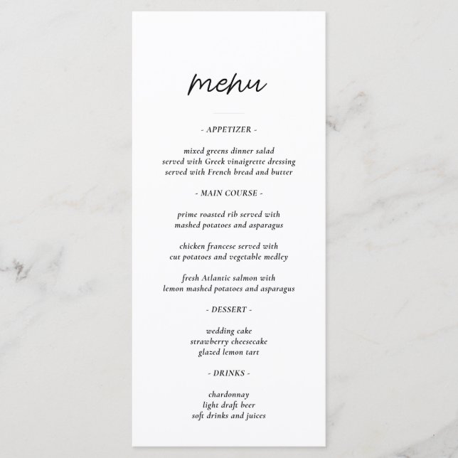 Simple Typography Wedding Reception Menu (Front)