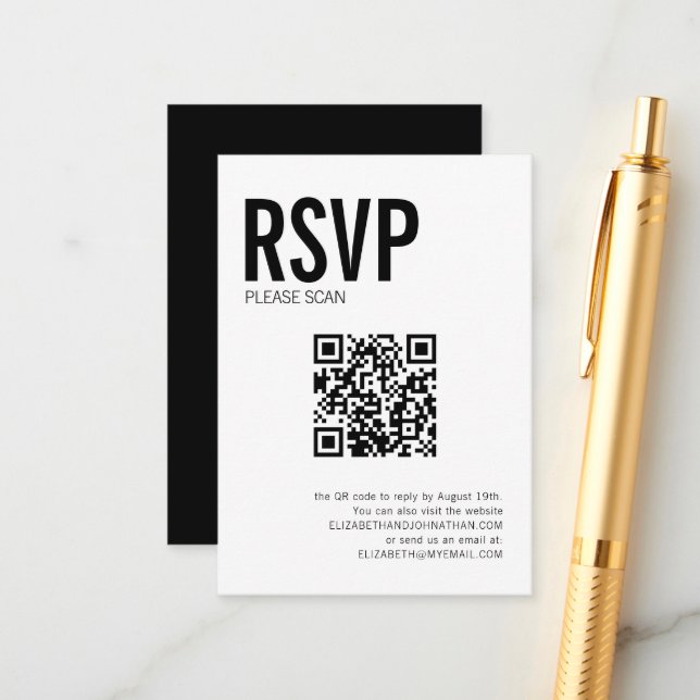 Simple Typography Wedding Website QR Code RSVP Enclosure Card (Front/Back In Situ)