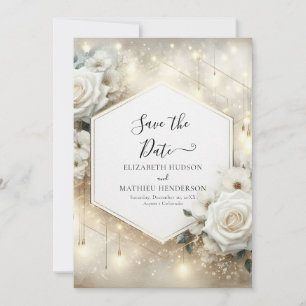 Simple Typography White Roses Wedding Save The Date