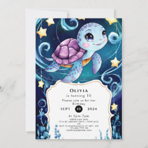 Simple Under the Sea Boho Turtle Birthday Invitation