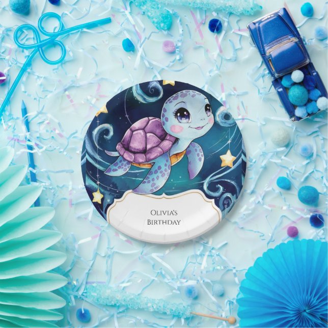 Simple Under the Sea Boho Turtle Birthday Paper Plate (Party)