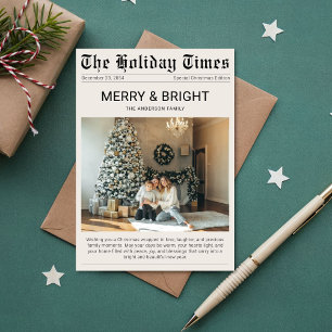 Simple Unique Newspaper Christmas Photo Card